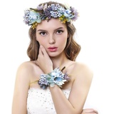 Ever Fairy Damen blumenkranz krone floral hochzeit girlande stirnband-handgelenk-band-set Blau One Size