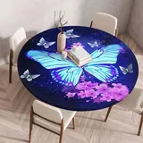FANSU Tischdecke Outdoor Wetterfest Rund mit Gummizug, Rund Tischdecke mit 3D Muster Waschbar und Abwischbar für Esstisch, Couchtisch, Gartentisch Geeignet (Lichtschmetterling,110cm)