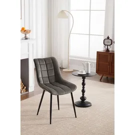 Woltu Esszimmerstühle 2er Set Küchenstuhl Polsterstuhl mit Rückenlehne, Sitzfläche aus Samt, Metallbeine, Dunkelgrau -