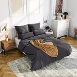 Wolkenfeld Bettwäsche 135x200 4teilig - anthrazit, - kuschlig weich", & bügelfrei – ÖKO-TEX Zertifiziert – Mikrofaser Bettwäsche-Sets 2x Bettbezug 135 x 200 + 2X Kissenbezug 80x80