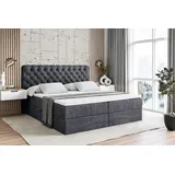 altdecor Boxspringbett mit H3 Matratze und Topper - 160 x 200 cm - BOXI8 - Dunkelgrau Samt - Polsterbett mit Bettkasten und Lattenrost, Bett mit St... - Dunkelgrau