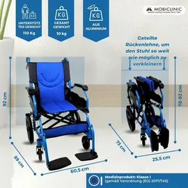 Mobiclinic Faltrollstuhl Pirámide mit klappbaren Armlehnen Sitzbreite 45 cm Blau