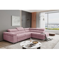 Fun Möbel Couchgarnitur JADE Stoff Rosa Schlaffunktion Ottomane Rechts