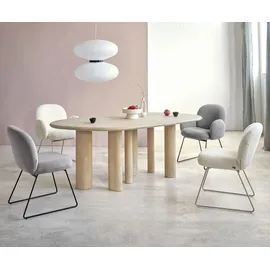 DeLife Esszimmerstuhl Nube-Flex Bouclé Weiß Kufengestell Edelstahl Taschenfederkern, Esszimmerstühle