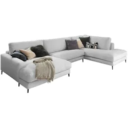 KAWOLA Sofa CARA Wohnlandschaft U-Form Cord hellgrau Longchair links