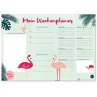 TYSK Design Schreibtischunterlage Flamingo grün (Design wählbar) Tischunterlage aus Papier zum Abreißen DIN A3 To Do Liste Notizblock Wochenplaner