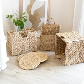 HMF Tischset rund geflochten aus Wasserhyazinthe, Platzset abwaschbar, 6er Set, 30 cm