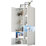Refined Living Sideboard Vitrine mit LED-Beleuchtung, Hochschrank mit transparentes Acryl (80x38x170cm,Acryl-Seitenwände, offene Lagerung,weiß, Standvitrinen, Aufbewahrungsschrank, Sammlervitrine mit LED, Standvitrine mit Beleuchtung, 1 St., Vielseitige Aufbewahrung, Stabile Struktur, Ausreichend Stauraum), Mehrzweckschrank für Wohnzimmer, Büro, Küche, Esszimmer, Ausstellung weiß