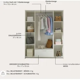 SchlafKONTOR Drehtürenschrank Lepini 156 x 191 x 50 cm Weiß