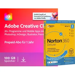 Adobe Creative Cloud Individual + Norton 360 Deluxe für 3 Geräte | 1 Jahr