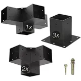 SOTech Anbau Set 6-tlg 2x Eckverbinder 1x Mittelverbinder 3x Bodenhülse) vierkant 100 x 100 mm Stahl Verzinkt schwarz Pulverbeschichtet für höchsten Korrosionsschutz