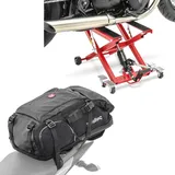 Set: Motorrad Hebebühne Midlift XL bis 500kg in rot ConStands mit Rucksack HX5 Hecktasche wd. 45Ltr mit Helmhalterung