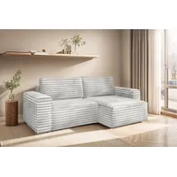 Fun Möbel Ecksofa Schlafsofa MADLEN Stoff Velo Hellgrau Ottomane