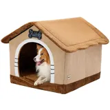 Jiupety Hundehöhle Hundehütte Indoor mit Rahmen, Gemütliche Hundehaus für Drinnen, Hundebett mit Dach für 11-27 kg, 2XL Größe 76x66x64 cm, Brown