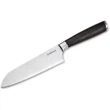 Böker SOLINGEN® Meisterklinge Damast Santoku - extrem scharfes Profi Kochmesser mit 16,5 cm Hybrid Damast Klinge - geschmiedetes Allzweck-Küchenmesser mit Räucher-Eiche Holzgriff in Geschenk-Box