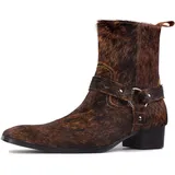 OSSTONE Chelsea cowboy Stiefel für Männer High Heels boots men Herren Kleid Schuhe Reißverschluss Ponyhaar leder OS-JY021-B,Natur Braun,Mens size EU41 - 41 EU