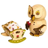 Kuhnert - Dekoration/Holzfigur - Mini Eule mit Babywiege - ca. 7cm - Made in Germany