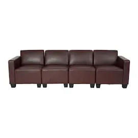 Mendler Modular 4-Sitzer Sofa Couch Lyon, Kunstleder ~ rot-braun