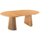 riess-ambiente Esstisch VALHALLA WOOD 120-160-200cm natur · Küchentisch aus Eichen-Massivholz (Einzelartikel, 1-St), mit stabilem Säulenfuß & Einlegeplatten · rund oder oval · 8 Personen braun