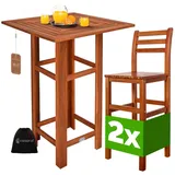CASARIA Bartisch mit Barhocker Set Outdoor Indoor Holz Akazie 110x75x75cm Wetterfest Rustikal Massiv Garten Balkon Terrasse Möbel Stehtisch 2x Barhocker mit Lehne