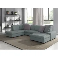 Wohnlandschaft SIT & MORE "Luxor U-Form", blau (aqua), B:329cm T:224cm, Luxus-Microfaser ALTARA NUBUCK (100% Polyester);Soft clean (98% Polyester, 2% Polyamid);Struktur fein (100% Polyester), Sofas, Wohnlandschaft, wahlweise mit Bettfunktion, Bettkasten und Kopfteilverstellung
