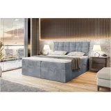 MEBLINI Boxspringbett mit Bettkasten - Gepolstert Doppelbett mit Matratze und Topper - Polsterbett mit Stauraum - Bett mit Kopfteil - Stauraumbett - Drago - 180x200 - H3/Grau Samt
