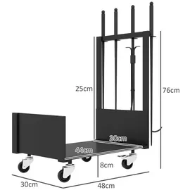 Outsunny Kaminholzregal 48 x 30 x 76 cm Brennholzregal mit Rädern, Schaufel, Besen, Schürhaken, Zange, Seitenhaken, Feuerholzregal