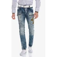 Bequeme Jeans CIPO & BAXX Gr. 30, Länge 34, blau (blau, mehrfarbig) Herren Jeans im Biker-Stil in Straight Fit