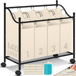 KESSER® Wäschekorb Wäschesammler Wäschesortierer mit abnehmbaren Stofftaschen   Wäschebox mit 12 Waschhinweisen 360° Rollen mit Bremse Wäsche-Sortiersystem Wäschewagen