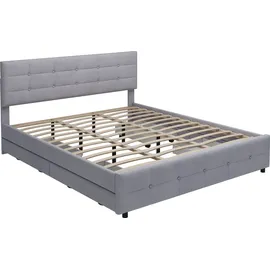 Flieks Polsterbett Doppelbett mit 4 Schubladen, Jugendbett Massivholzbett mit Lattenrost, Stauraumbett Ehebett, Samt, Grau - Grau