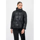 Freshlions Steppjacke "Olena", Damen, Gr. XL, schwarz, 100% Polyester, kariert, unifarben, lang, Jacken Steppjacke, im klassischen Design