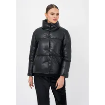 Freshlions Steppjacke "Olena", Damen, Gr. XL, schwarz, 100% Polyester, kariert, unifarben, lang, Jacken Steppjacke, im klassischen Design
