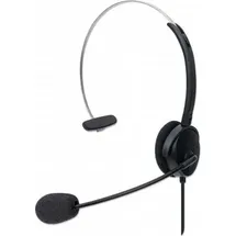 Manhattan Mono USB-Headset Ohrumschließendes Design (Over-Ear), Ohrmuschel einseitig, kabelgebunden, USB-A-Stecker, integrierte Lautstärkeregelung, verstellbares Mikrofon, schwarz