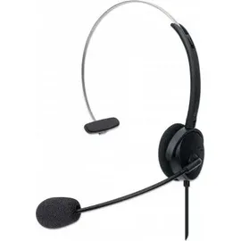Manhattan Mono USB-Headset Ohrumschließendes Design (Over-Ear), Ohrmuschel einseitig, kabelgebunden, USB-A-Stecker, integrierte Lautstärkeregelung, verstellbares Mikrofon, schwarz