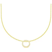 Stella-Jewellery Collier 585 Gelbgold Collierkette Kreis Anhänger Zirkonia (inkl. Etui), 585 Gelbgold 7 Plättchen goldfarben