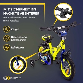 Actionbikes Motors Actionbikes Kinderfahrrad Turbo 12 Zoll Stützräder, V-Brake-Bremsen, Lenker-/Kettenschutz, Klingel