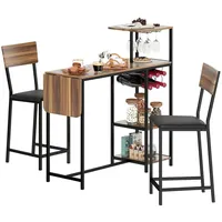 Homcom Bartisch mit Barhocker Set, Bartisch-Set mit 2 Barstühlen,
