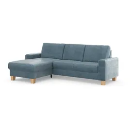 Home Affaire Ecksofa HOME AFFAIRE "Summer L-Form", blau (blau, grau), B:249cm H:91cm T:164cm, 100% Polyester, Sofas, Ecksofa, mit Recamiere, mit oder ohne Bettfunktion und Bettkasten, Cord-Bezug