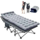 Meulbaty Klappbett Klappbar Feldbett, Campingbett für Camping mit Auflage & Seitentasche (2.3-3cm Matratze) mit Stahlrahmen, Oxford-Stoff Liegefläche und abehmbarem Kissen grau 36 cm