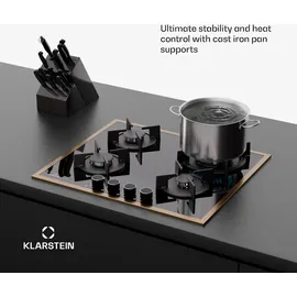 Klarstein Lumiflame Gaskochfeld, 4-Brenner, 8 kW, Kupferrahmen & Glas, Elektrische Zündung, FFD-Sicherheit, Gusseiserne Topfträger, 60 cm, LPG & | | Braun