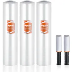 VEVOR Stretchfolie 381mmx305m 3er-Set 60 Gauge Industriestärke transparente langlebige Palettenfolie strapazierfähige Verpackungsfolie mit Griffen zum Verpacken von Paletten Versand und Umzüge