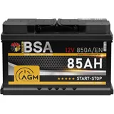 BSA AGM Batterie 12V 85Ah 850A Autobatterie Start-Stop Starterbatterie VRLA 80Ah