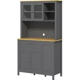 HOMCOM Küchenschrank Buffet Küche Vitrinenschrank Aufbewahrungsmöbel im modernen Stil mit 3 Schränken, Schublade, Fächern, Kabeldurchlass, verstellbaren Regalen und Glastüren, 100 x 40 x 180 cm, Grau   Aosom
