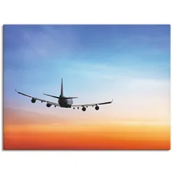 Artland Wandbild »Flugzeug vor orange/blauem Abendhimmel«, Flugzeuge & Helikopter, (1 St.), als Leinwandbild, Wandaufkleber in verschied. Größen Artland Farbe Bild(er): blau