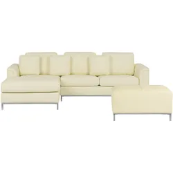 Ecksofa Leder beige rechtsseitig mit Ottomane OSLO