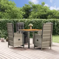 VidaXL 5-tlg. Garten-Essgruppe mit Kissen Grau Poly Rattan