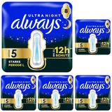 Always Ultra Damenbinden Starke Periode (Größe 5) Mit Flügeln 8 Stück, Sehr Saugfähig Und Ultradünn, Für Die Periode (Packung mit 5)