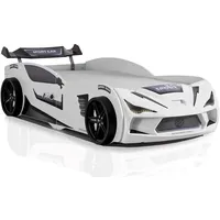 Aileenstore Autobett 90x200 Rio Kinderbett mit LED Leuchte und Lattenrost Weiß