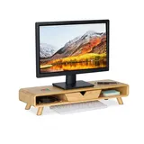 Relaxdays Monitorständer mit Schublade Braun