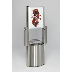 PROREGAL Robuster Kombiascher mit Schutzdach & Werbefläche | 50 Liter, HxBxT 180x71x35cm | Edelstahl | Mülleimer Aschenbecher Abfalleimer
